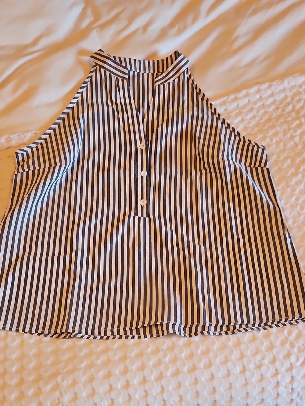 Cupshe Striped Sleeveless Button Tank  Top - Black & White Xl